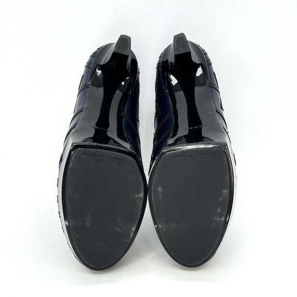 Robert Clergerie Talno Platform Booties Black Blue Leather Size 7.5 Art Deco EUC - Picture 8 of 16
